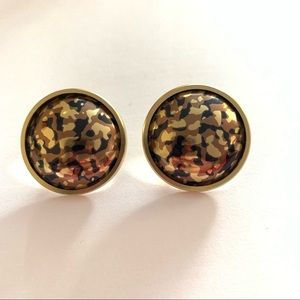 90’s Round Gold Camo Pierced Earrings Animal Print